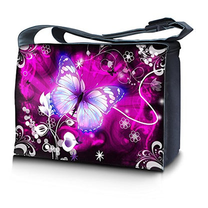 LSS 15” 15.6 inch Laptop Padded Compartment Shoulder Messenger Bag, Carrying Case for 14" 15" 15.6" & Smaller Size Notebook - color: Purple Butterfly, size: 15 inch