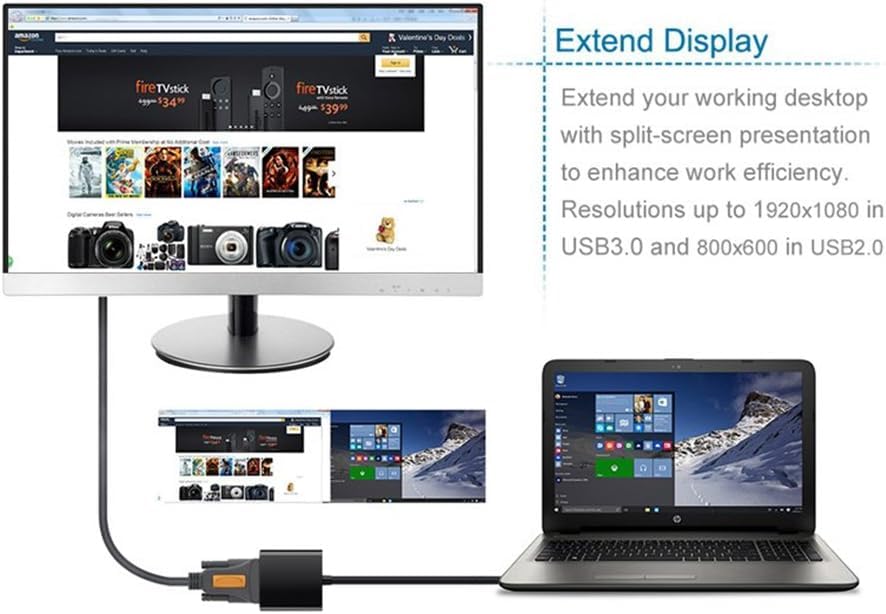 USB to VGA Adapter for Monitor, VGA to USB 3.0/2.0 Converter 1080P Multi-Display Video Cable for Laptop Desktop PC to Monitors, Projector, TV. (Not for Chromebook)