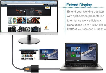 USB to VGA Adapter for Monitor, VGA to USB 3.0/2.0 Converter 1080P Multi-Display Video Cable for Laptop Desktop PC to Monitors, Projector, TV. (Not for Chromebook)