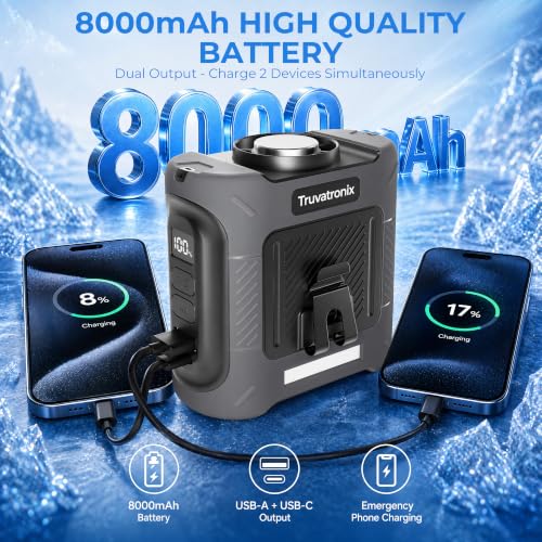 Portable Waist Fan with 56°F Ice Cooling, 8000mAh Rechargeable Belt Clip Fan, 5-Speed 21000RPM Wearable Cooler, LED SOS Warning Light for Jobsite Camping Summer Essential - color: Black
