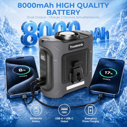 Portable Waist Fan with 56°F Ice Cooling, 8000mAh Rechargeable Belt Clip Fan, 5-Speed 21000RPM Wearable Cooler, LED SOS Warning Light for Jobsite Camping Summer Essential - color: Black