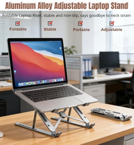 Adjustable Laptop Stand Aluminum Laptop Riser, Portable Foldable Notebook Holder, Compatible with MacBook Air Pro, HP, Dell, Lenovo 10-17.3 Inch Laptops (Silver) - color: Silver