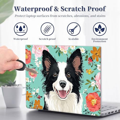 Universal Laptop Protective Skin,Trim-to-Fit Vinyl Sticker for 13–16 Inch Laptop,MacBook,Tablet & Notebook,Scratch-Proof Waterproof Cover,Flower Dog - color: Flower Dog
