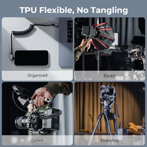 SMALLRIG USB C to USB C Coiled Data Cable (Straight to Angled), 90 Degree USB C Cable 20Gbps High Speed Data Transfer, Support PD 100W Fast Charging, for iPhone, Laptops and Cameras etc. - 4792