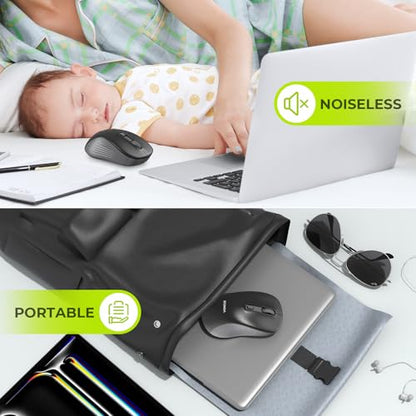 seenda Bluetooth Wireless Mouse, Dual Mode, Quiet 1600 DPI, Black | Dual-mode Bluetooth and 2.4G USB mouse with quiet clicks, smooth tracking, ergonomic design, and 12-Months battery life - color: Black