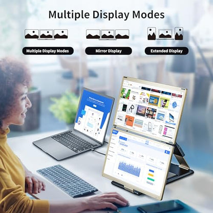 15.6" Triple Laptop Screen Extender, FHD 1080P IPS Laptop Monitor Extender, Detachable Screen Travel Monitor Laptops with Speakers, Plug&Play, Compatible with Mac/Android/Win