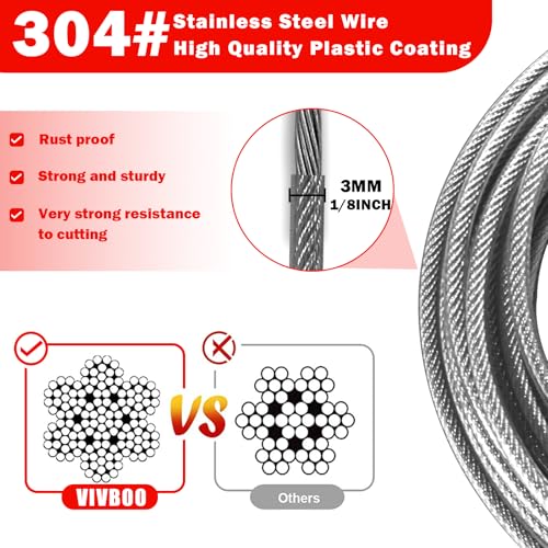 1/8" Stainless Steel Security Cable Luggage Lock, Double Loop, 2Pack | Rustproof, flexible wire rope, 4/6/10/15FT, anti-theft, weatherproof, durable, for luggage bike gate - color: Black, size: 4ft (2Pack)