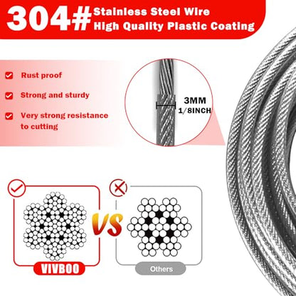 1/8" Stainless Steel Security Cable Luggage Lock, Double Loop, 2Pack | Rustproof, flexible wire rope, 4/6/10/15FT, anti-theft, weatherproof, durable, for luggage bike gate - color: Black, size: 4ft (2Pack)