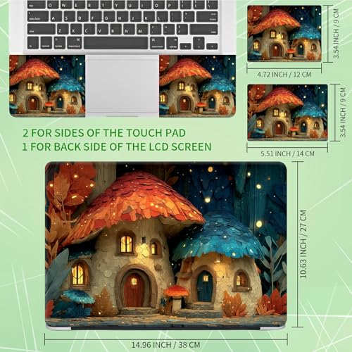 Laptop Skin Sticker Decal, Universal Protective Cover Fit 12 13 14 15.6 Inch Notebook, Reusable Water-Resistant Vinyl Decal w/ 2 Wrist Pads for Business Travel Office, Mushroom Leaves - color: Mushroom Leaves
