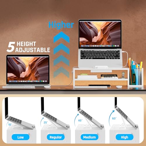 AFOOYO Adjustable Wood Laptop Stand, Ergonomic Height & Angle Computer Riser with Pen Holder – Compatible with MacBook Air/Pro, Dell, HP, Lenovo & 10-17.3" Notebooks – White - color: White, size: With Pen Holder