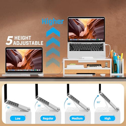 AFOOYO Adjustable Wood Laptop Stand, Ergonomic Height & Angle Computer Riser with Pen Holder – Compatible with MacBook Air/Pro, Dell, HP, Lenovo & 10-17.3" Notebooks – White - color: White, size: With Pen Holder