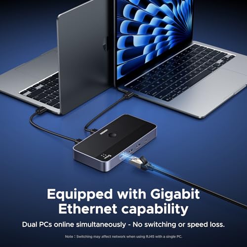 UGREEN USB 3.0 Switch for 2 PCs Simultaneous Internet Access & Sharing USB Devices, USB Switcher Sharing Keyboard and Mouse, Built-in Gigabit Ethernet Adapter, Includes 2 USB Cables & Controller