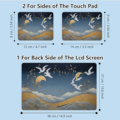 Universal Laptop Skin Sticker with 2 Wrist Pad Skins, Waterproof Scratch Resistant Vinyl Laptop Cover Decal, Cut to Fit for 11–15.6 Inch MacBook HP Dell Lenovo, Crane Golden Cloud - color: Crane Golden Cloud