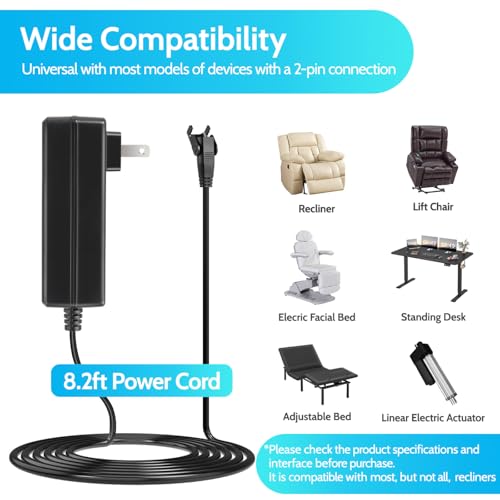 Sopito 2-Pin Power Reliner Power Supply Universal AC/DC Adapter 100-240V, 29V 2A Switching Transformer, Replacement Part for Recliner Sofa/Lift Chair/Electric Couch/Standing Desk - size: Wall Mount Adapter