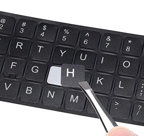 2PCS Universal English Keyboard Stickers Letters with Tweezer, Keyboard Stickers Black Background with White Lettering, Keyboard Letters Replacement Sticker for PC Laptop Desktop Computer -English - color: English-black/White