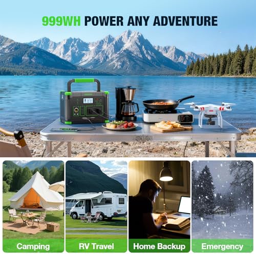 1000W Portable Power Station & 200W Foldable Solar Panel Generator Kit | Pure sine wave AC, PD 60W USB-C, wireless charge, SOS light, triple charging for camping RV blackout backup - color: Dark Green