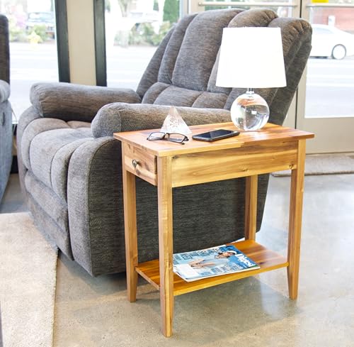 2-Tier Solid Acacia Recliner Table w/Drawer (Natural) - color: Natural
