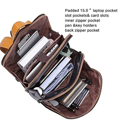 CLUCI Leather Backpack for Women, 15.6 inch Laptop Bag, Large Genuine Work Backpack Travel Back - color: 0-2 Beige With Yelow Fine Lines