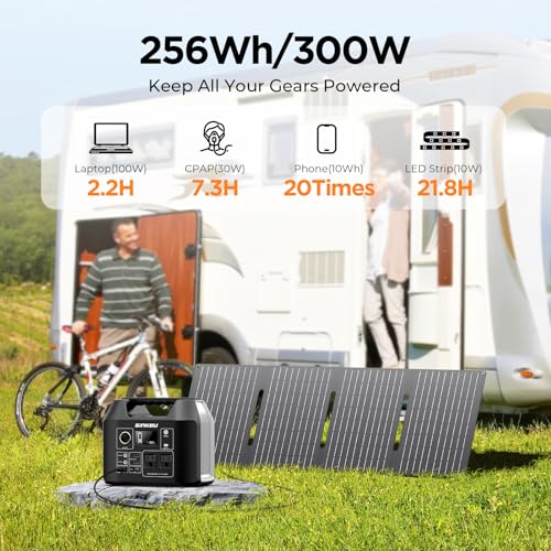 SinKeu 300W/256Wh Portable Power Station with 40W Solar Panel | (80000mAh) Solar Generator with Panels Included, LiFePO4 Battery with USB DC AC Outlets for Home, RV, Hurricane, Camping - color: Sliver