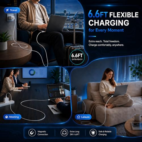 USB-C to Magnetic 3 Cable 6.6FT, 140W Charging Cable Compatible with MacBook Pro (16"/14" 2024/2023/2021), MacBook Air (15"/13" M4 2025, M3 2024, M2 2023, M2 2022) (Silvery)