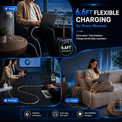 USB-C to Magnetic 3 Cable 6.6FT, 140W Charging Cable Compatible with MacBook Pro (16"/14" 2024/2023/2021), MacBook Air (15"/13" M4 2025, M3 2024, M2 2023, M2 2022) (Silvery)