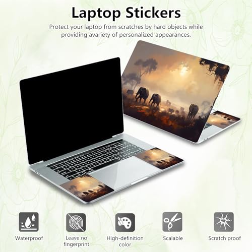 Laptop Skin Sticker Decal, Universal Reusable Vinyl Laptop Cover for 12" 13" 13.3" 14" 15" 15.4" 15.6" Notebook PC, Waterproof Scratch-Resistant with 2 Wrist Pads, Easy to Apply & Remove,Elephant - color: Elephant