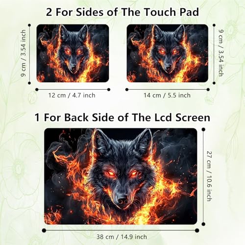 Laptop Skin Sticker Decal, Universal Reusable Vinyl Laptop Cover for 12" 13" 13.3" 14" 15" 15.4" 15.6" Notebook PC, Waterproof Scratch-Resistant with 2 Wrist Pads, Easy to Apply & Remove,Fire Art Wolf - color: Fire Art Wolf