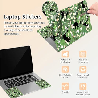 Laptop Skin Sticker Decal 15.6 Inch,12 13 13.3 14 15 15.6 in Laptop Netbook Skins for Notebook,Art Decal Removable Waterproof Scratch Resistant,Universal Vinyl Cover,Black Cat Floral - color: Black Cat Floral