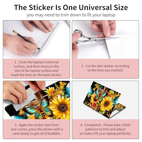 Laptop Skin Sticker 3-Piece Set,Wooden Cross Flowers Sunflower | Trim-to-fit 3-piece vinyl set with one 15 x 10.6 in lid skin and two palm-rest decals for many 12-15.6 in laptops - color: Wooden Cross Flowers Sunflower