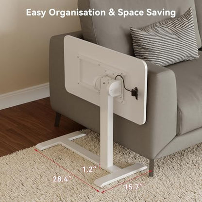 White 180° Tiltable Mobile Standing Desk, Overbed Table with Wheels, 25.6" - 40.5" Height Adjustable Bedside Table, Portable Rolling Computer Desk for Home Office, Hospital (White)