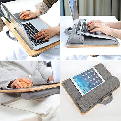 SUMISKY Laptop Lap Desk with Cushion Protable LapDesk with Handle Tablet Support Phone Holder and Mouse Pad Oversized Bamboo Laptop Stand for Sofa Fits Up to 17 Inches - size: L(21.3"x11.8")