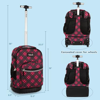 Tilami Rolling Backpack for Kids 18 inch Boys and Girls Laptop Backpack,Red grid - color: Red Grid