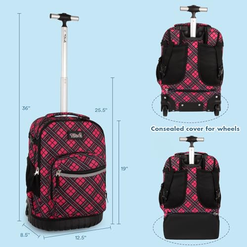 Tilami Rolling Backpack for Kids 18 inch Boys and Girls Laptop Backpack,Red grid - color: Red Grid