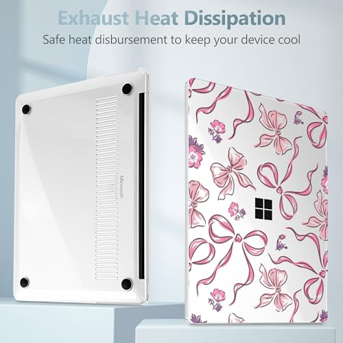 Mektron Printed Case for 2025 Microsoft Surface Laptop Windows 11 Copilot+ PC Surface Laptop 13 inch Touchscreen Display Cover Fits Model 2095, Flowers-Bows-Pink - color: Flowers-Bows-Pink