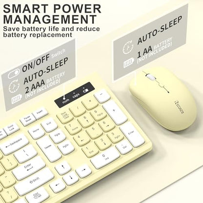 Wireless Keyboard and Mouse Combo, Full-Sized Wireless Keyboard and Adjustable DPI Mouse, 2.4GHz USB Receiver, Keyboard and Mouse for PC, Windows, Desktop, Laptop (Canary Yellow) - color: Canary yellow