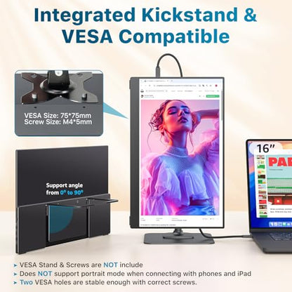 kksmart Portable Monitor for Laptop MacBook Surface PC Xbox PS5, Travel Monitor Second Screen for Laptop, HDMI USB-C VESA Compatible Built-in Speaker, 15.6inch - size: 15.6inch