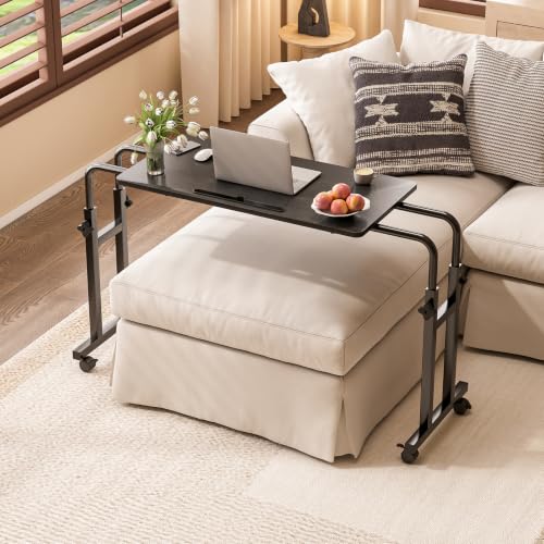 LINGMI Recliner Table, Overbed Table with Wheels Adjustable Height and Length Over Bed Desk, Hospital Heavy Duty Metal Leg Laptop Stand Tray