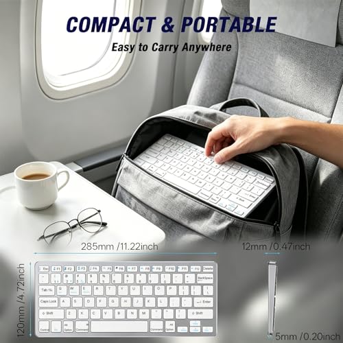 Wireless Keyboard- Mini Compact Keyboard with Media Hotkeys, Compatible with PC, Desktop, Laptop, Smart TV - color: Silver