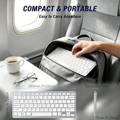 Wireless Keyboard- Mini Compact Keyboard with Media Hotkeys, Compatible with PC, Desktop, Laptop, Smart TV - color: Silver