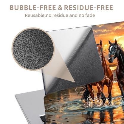 Universal Laptop Skin Sticker for 12/13/14/15.6 Inch Laptops, Reusable Vinyl Laptop Decal Cover, Waterproof Scratch Resistant Notebook Skin with 2 Wrist Pads,Two Horses Sunset - color: Two Horses Sunset