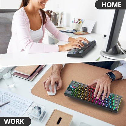 60% Mechanical Keyboard Grey and Black, Compact 60 Percent Gaming Keyboard RGB Backlit, 61 Keys Mini Keyboard, USB Wired Office Keyboard for Windows Mac Laptop PC (61 Dark/Blue Switches) - color: 61 Dark/Blue Switch