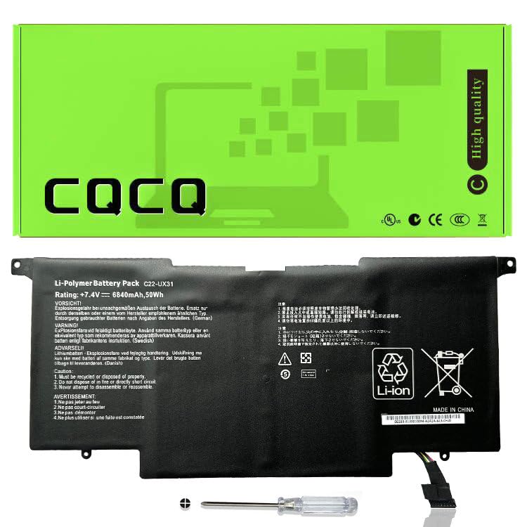 CQCQ C22-UX31 Laptop Battery for Asus Zenbook UX31A UX31E UX31 UX31A-R4004H UX31E-DH72 UX31KI3517A Laptop Ultrabook Series C23-UX31 C21-UX31 (7.4V 6840mAh/50Wh)