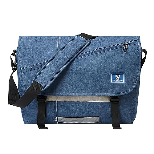 OIWAS Laptop Messenger Bag for Women 15.6 Inch Satchel Bag Men Crossbody Shoulder Bags Briefcase Bag Travel Work Computer Blue | Padded laptop sleeve, built-in bottle holder & reflective safety strips, large shoulder bag for college, work, travel - color: