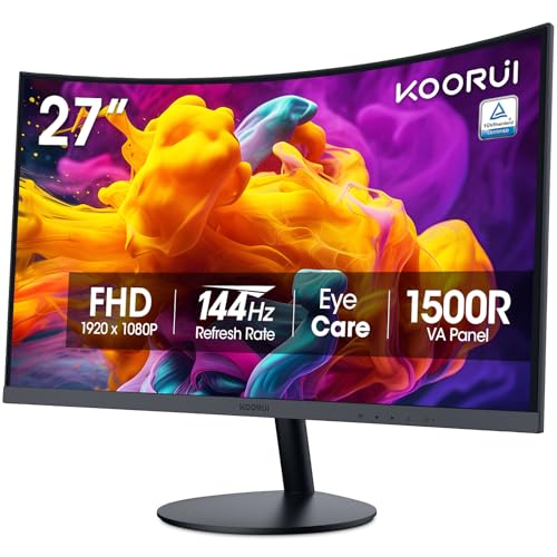 KOORUI 27 Inch Curved Computer Monitor, FHD 144Hz VA 1500R Office Monitor | 99% sRGB, Eye Care TÜV Rheinland Certified, HDMI/VGA, Tilt Adjustable, Bedroom Setup, Study and Home Office - size: 27inch 144Hz/FHD/Curved