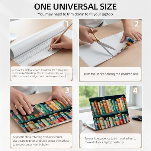 Antique Library Bookshelf Universal Laptop Skin Sticker 3PCS, Protective Decal Trim-to-Fit 11.6" 13.3" 14" 15.6" Laptop Vinyl Cover, Removable Anti-Scratch Computer Decal Protector - color: Antique Library Bookshelf