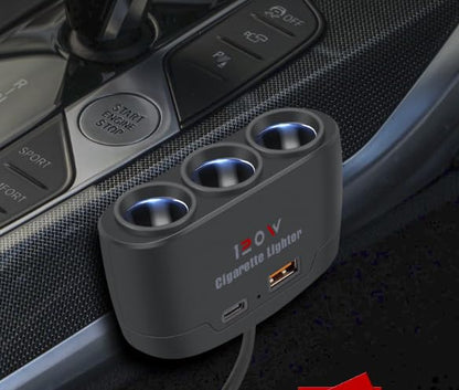5 in 1 Car Cigarette Lighter Splitter Adapter, Car Charger Adapter with 120w Charge(23.6in Cable), 24V/ 12V Cigarette Lighter Splitter for All Car Devices