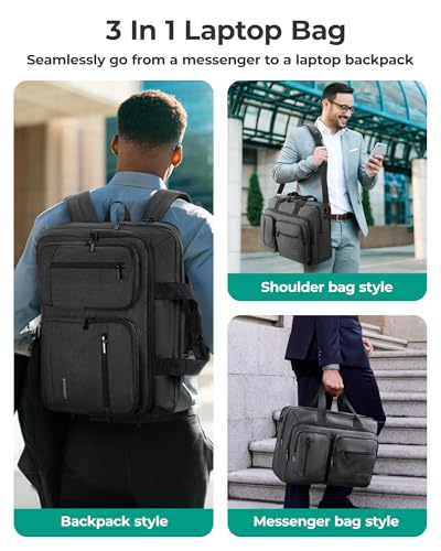 BAGSMART 3 In 1 Laptop Bag for Men, Computer Briefcase 17.3 Inch Laptop Water-Repellent Shoulder Bag, Computer Bag Business Travel Office, Navy Blue - color: Deep Blue