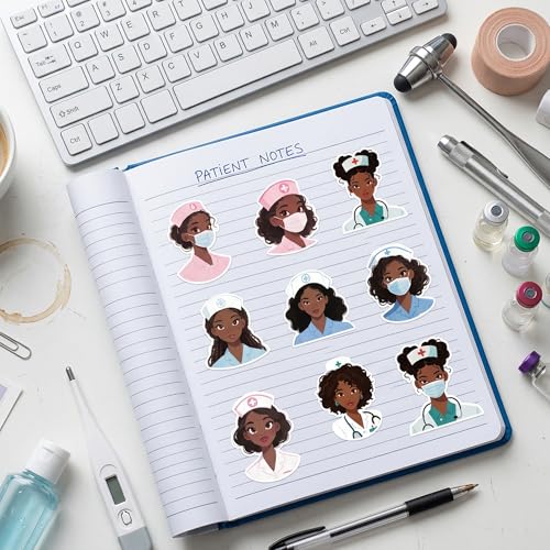 CNhoqc Nurses Week Sticker Rolls - 1000 Pcs Black Girl Magic Nursing Student Waterproof Vinyl Reusable Laptop Stickers Coloring Book Scrapbook Water Bottle Page Activity Pad Nursing Party Favors Gift - style: Black Nurse
