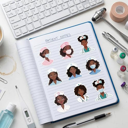 CNhoqc Nurses Week Sticker Rolls - 1000 Pcs Black Girl Magic Nursing Student Waterproof Vinyl Reusable Laptop Stickers Coloring Book Scrapbook Water Bottle Page Activity Pad Nursing Party Favors Gift - style: Black Nurse