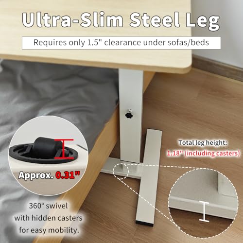 lumizone Foldable Overbed Table with Wheels Bedside Desk White | Adjustable Height 27.56"-36.61" Rolling Hospital Bed Table with Casters Medical Tray for Home Use Desk Over the Bed - color: White